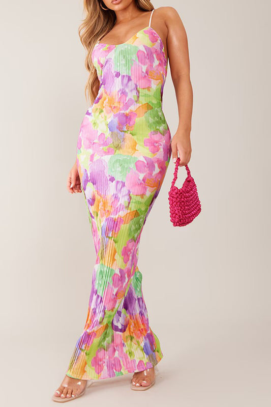 Backless Printed Maxi Cami Dress