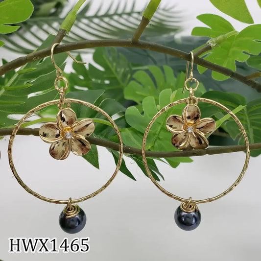 Flower Jewelry Gold Plated Hawaiian Pearl Hoop Earrings