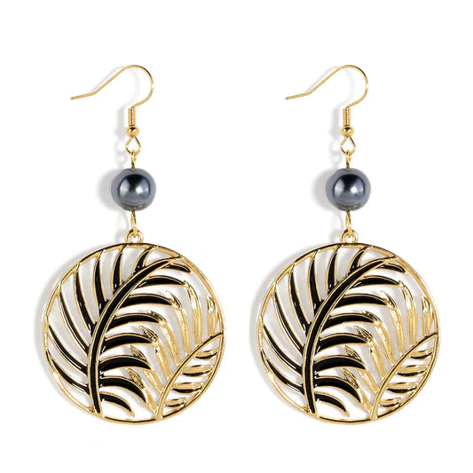 18k gold plating retro leaf round summer boho jewelries earrings