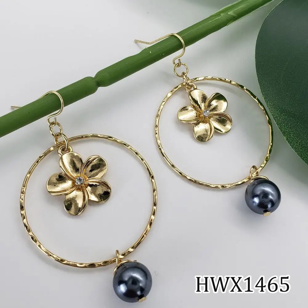 Flower Jewelry Gold Plated Hawaiian Pearl Hoop Earrings