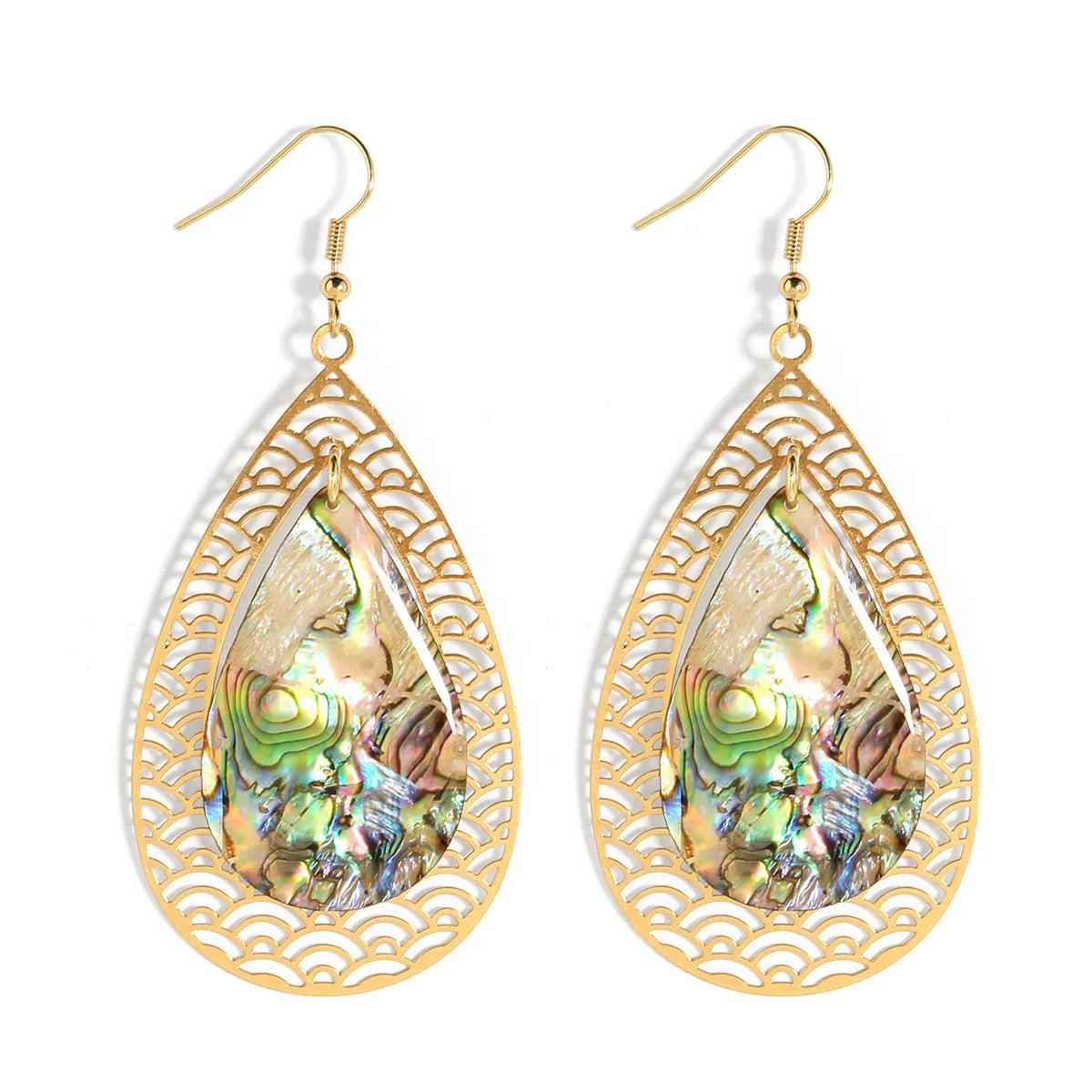 Hawaiian teardrop gold copper Abalone shell earrings