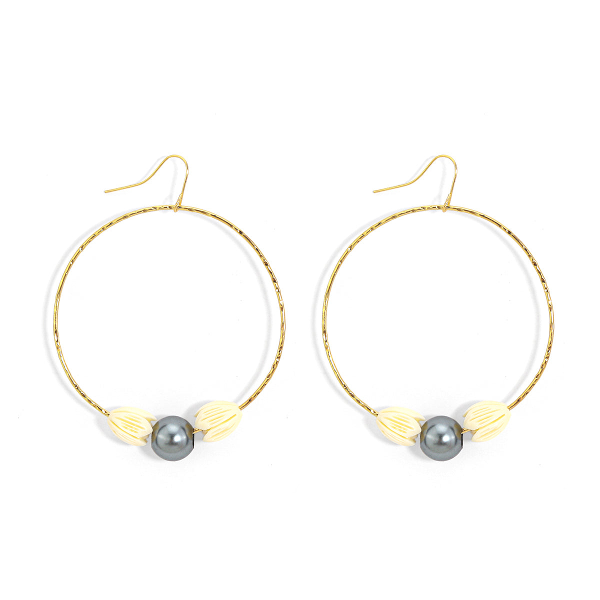 Hawaiian Pikake and Shell Pearl Hoop Earrings