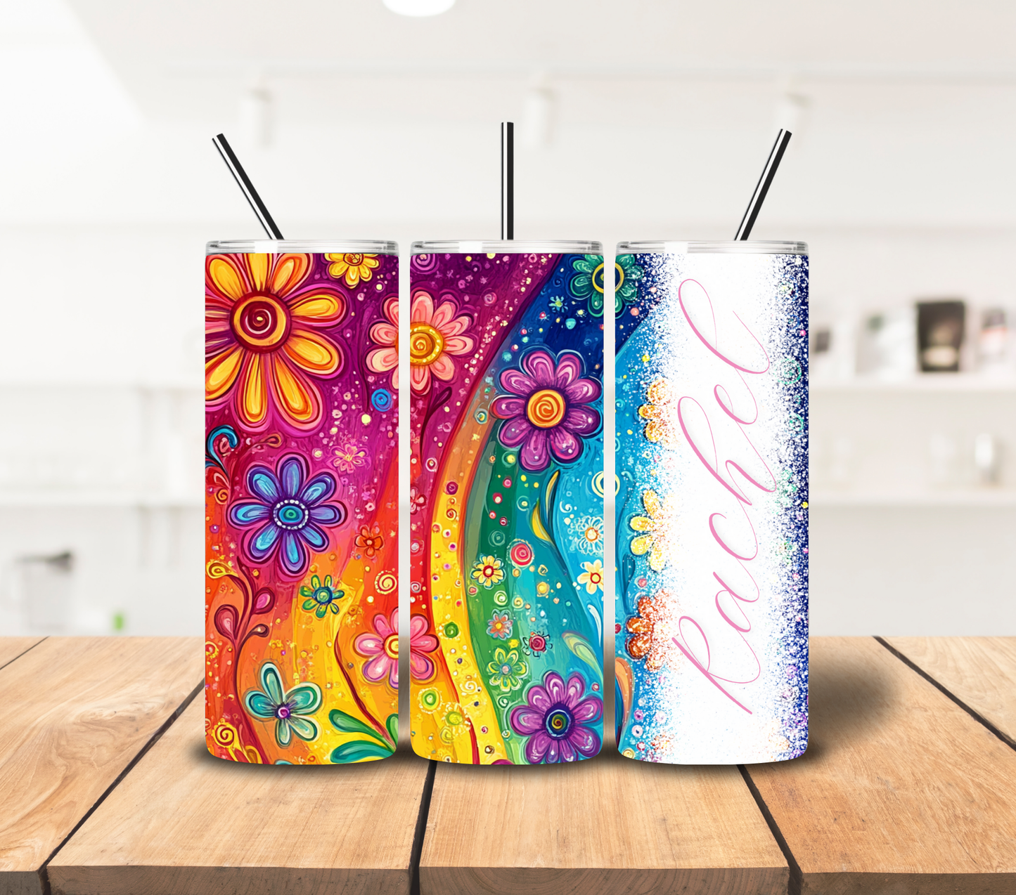 Personalized Multi Color Floral Tumbler