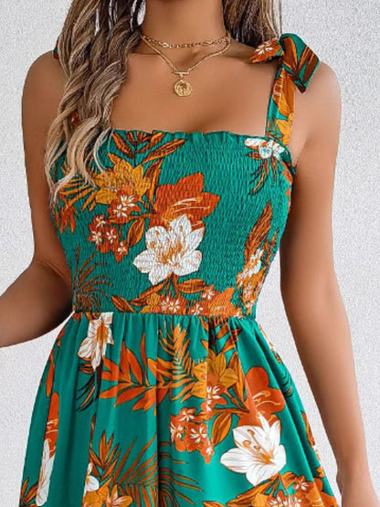 Smocked Floral Tie Shoulder Cami Dress