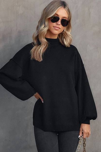 Mock Neck Dropped Shoulder Sweater