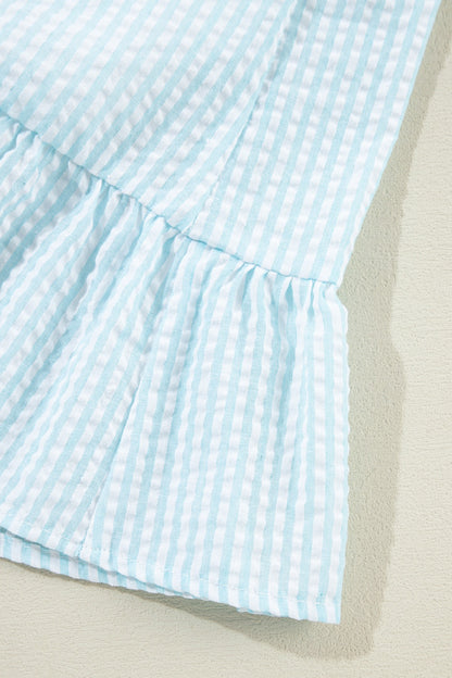 Ruffled Striped Notched Mini Dress