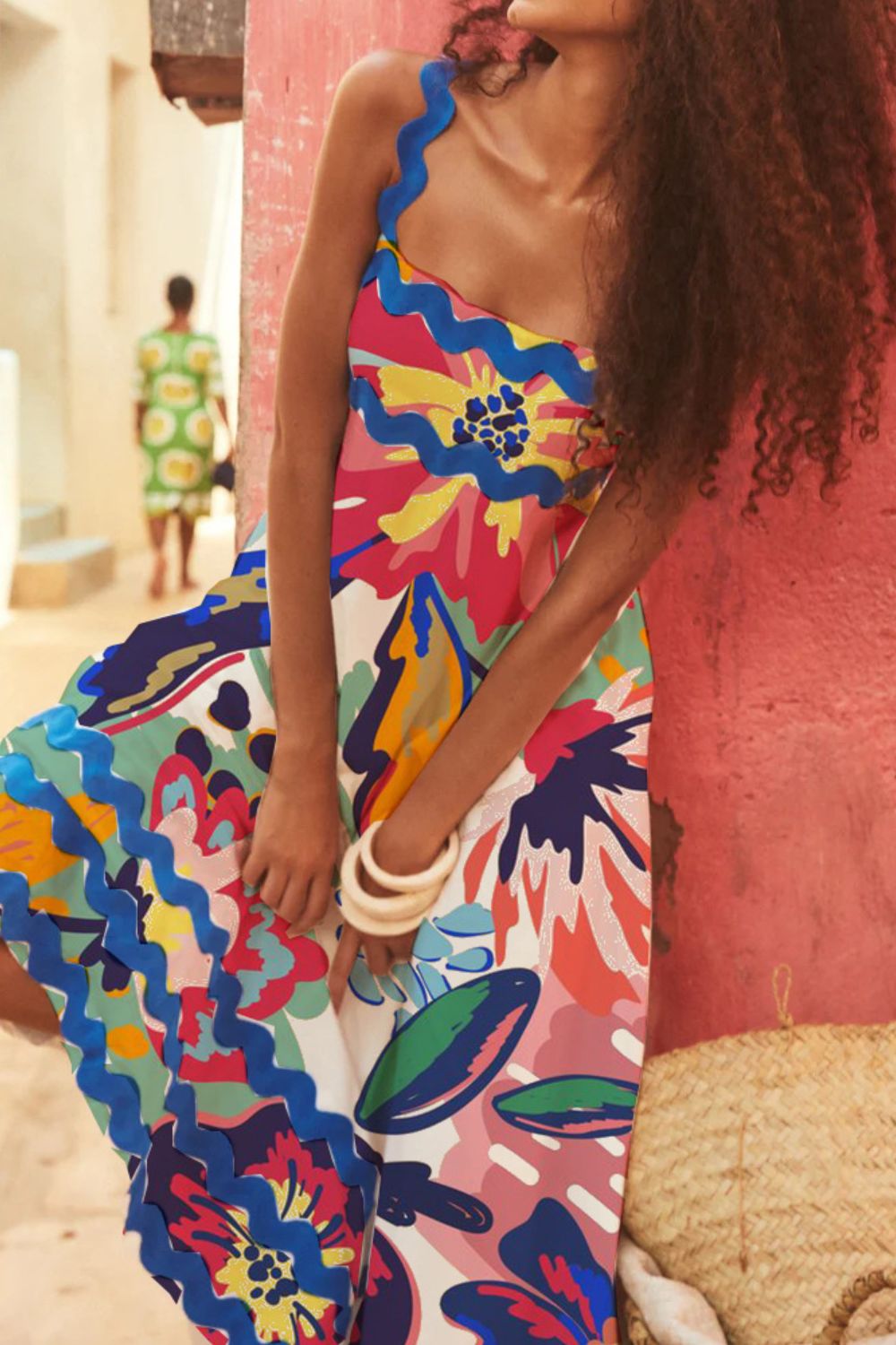 Printed Square Neck Wide Strap Dress