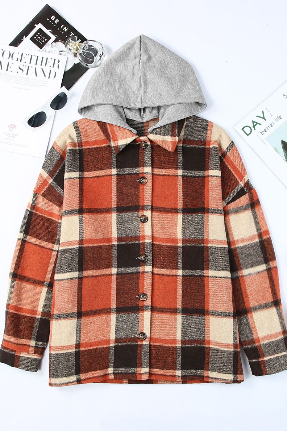 Plaid Button Up Hooded Shacket