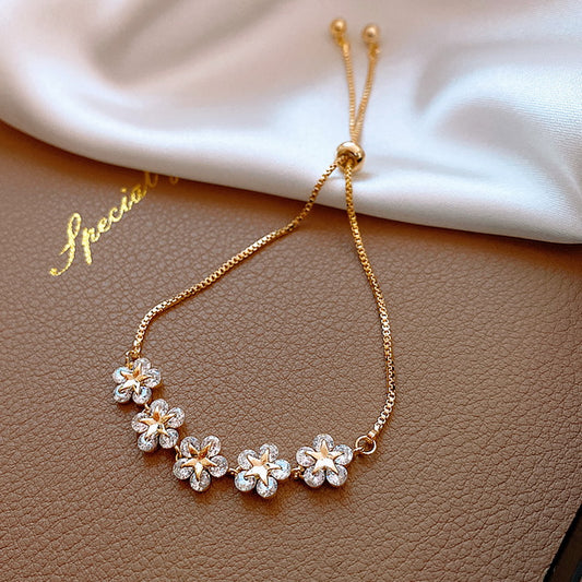Flowers Pointed Star Zircon Pull Adjustable Bracelet