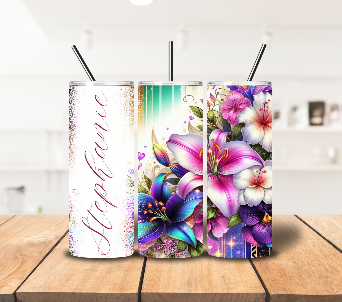 Personalized Tumbler with Orchids