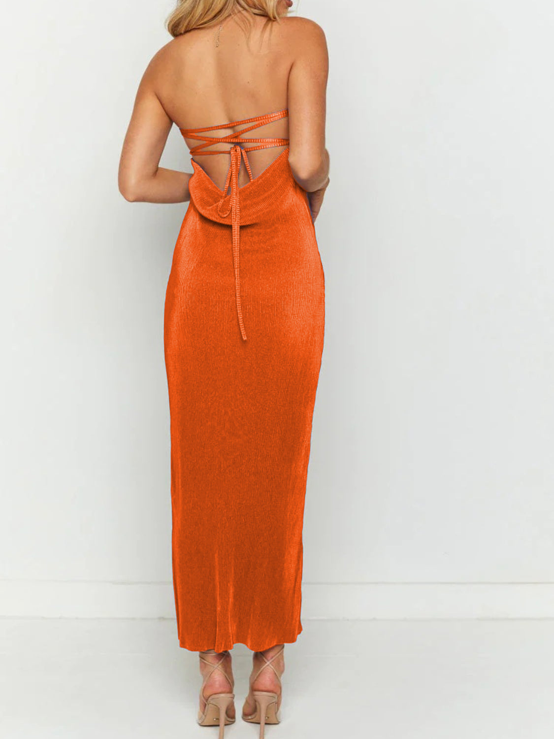 Lace-Up Back Tube Maxi Dress