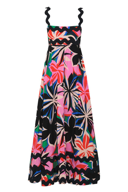 Printed Square Neck Wide Strap Dress