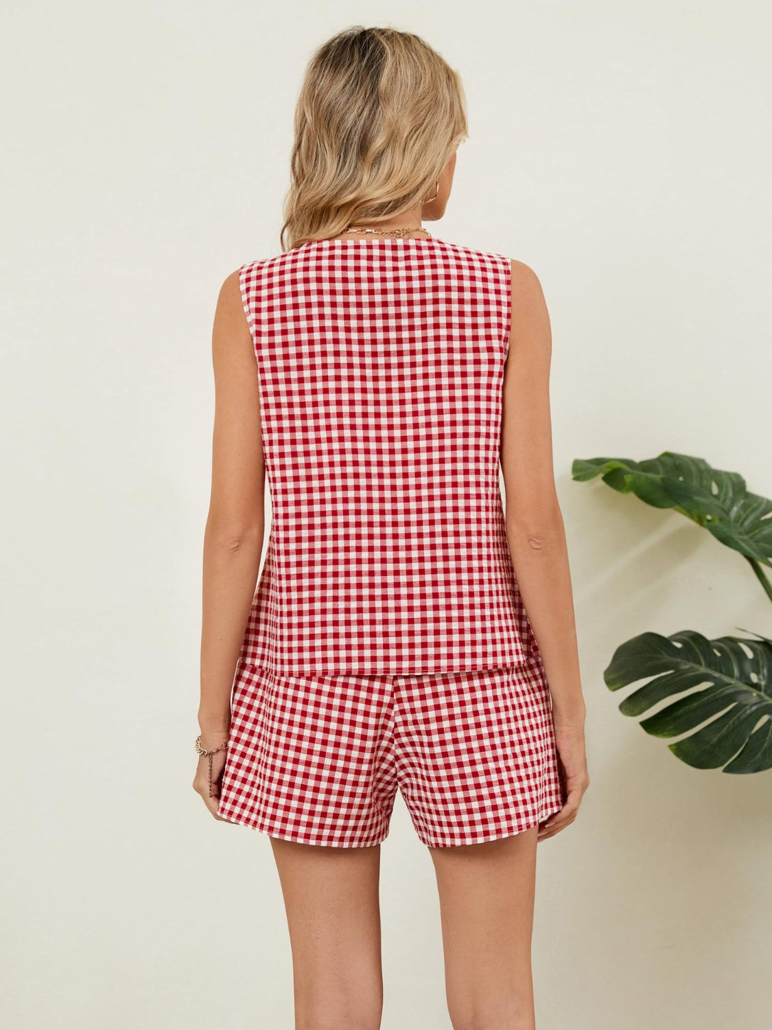 Plaid V-Neck Sleeveless Top and Shorts Set